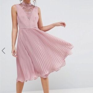ASOS Elegant Pink Sleeveless and Pleated Skirt Dress